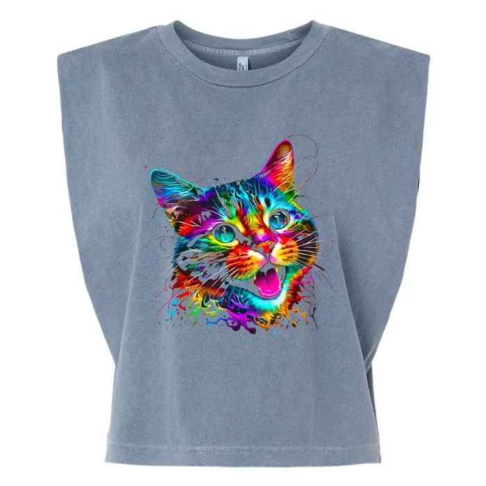 Cute Colorful Cat for Wo's Girl Boy for Cat Lovers Garment-Dyed Women's Muscle Tee