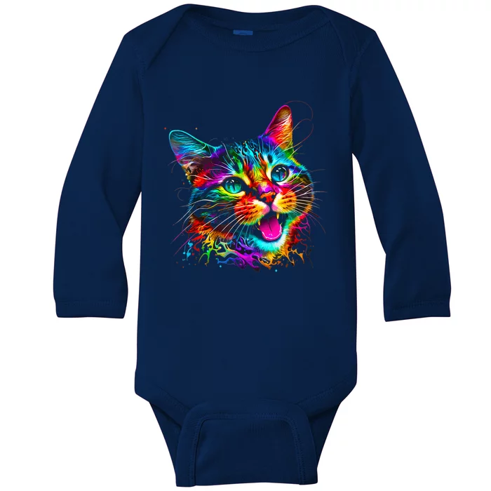 Cute Colorful Cat for Wo's Girl Boy for Cat Lovers Baby Long Sleeve Bodysuit