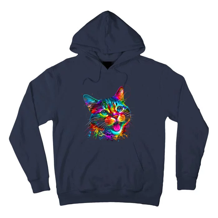 Cute Colorful Cat for Wo's Girl Boy for Cat Lovers Tall Hoodie