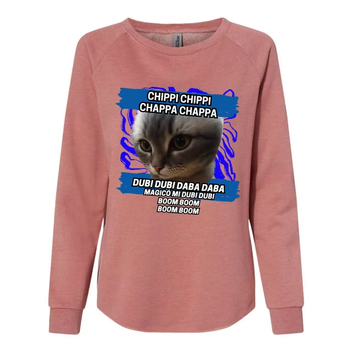 Chippi Chippi Chappa Chappa Dancing Cat Meme Womens California Wash Sweatshirt