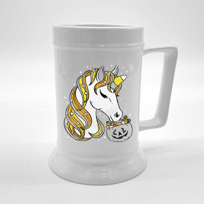 Cute Candy Corn Unicorn Halloween Top Front & Back Beer Stein