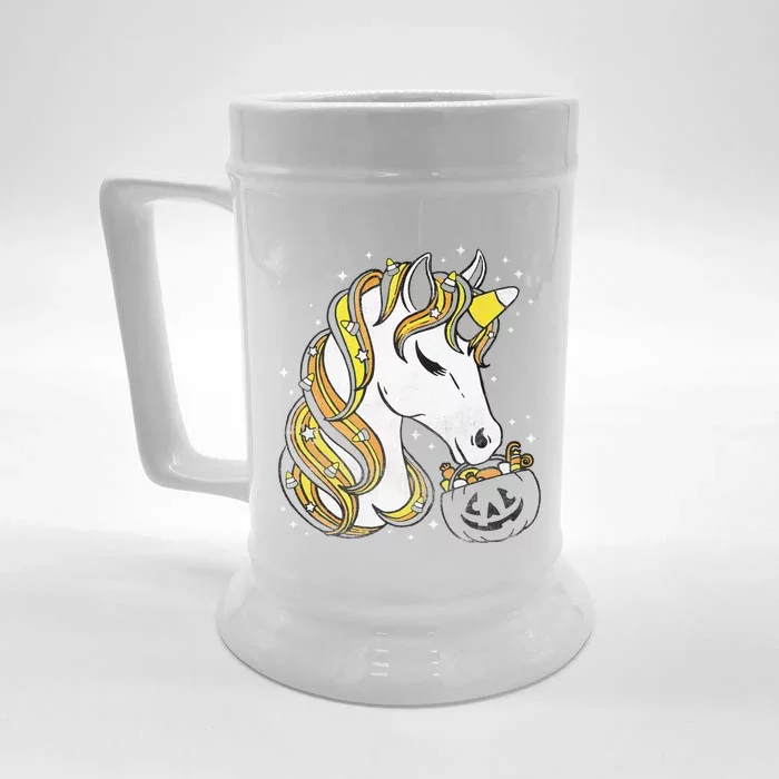 Cute Candy Corn Unicorn Halloween Top Front & Back Beer Stein