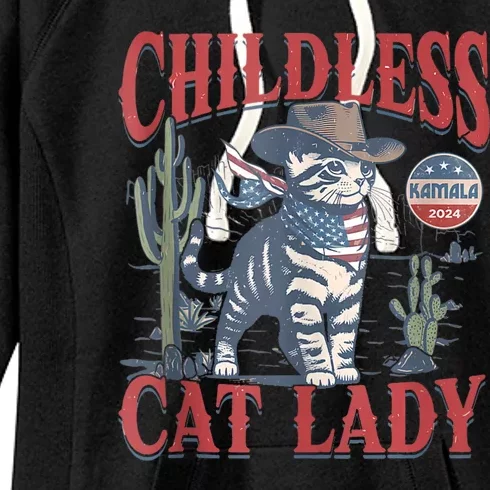 Cowboy Cat Childless Cat Lady For Kamala Election Voting Women's Fleece Hoodie