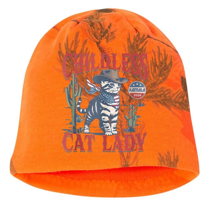 Cowboy Cat Childless Cat Lady For Kamala Election Voting Kati - Camo Knit Beanie