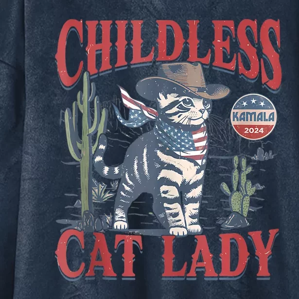 Cowboy Cat Childless Cat Lady For Kamala Election Voting Hooded Wearable Blanket