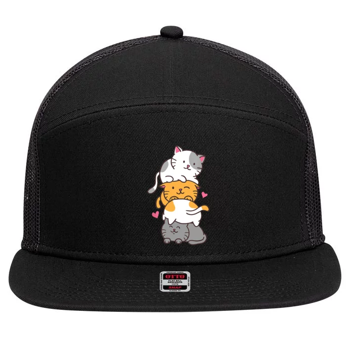 Cat Cats Cute Kitty Pile Anime Kawaii Neko Gift TShirt 7 Panel Mesh Trucker Snapback Hat