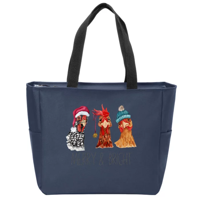 Cute Chickens Christmas Christmas Farm Animal Funny Holiday Zip Tote Bag