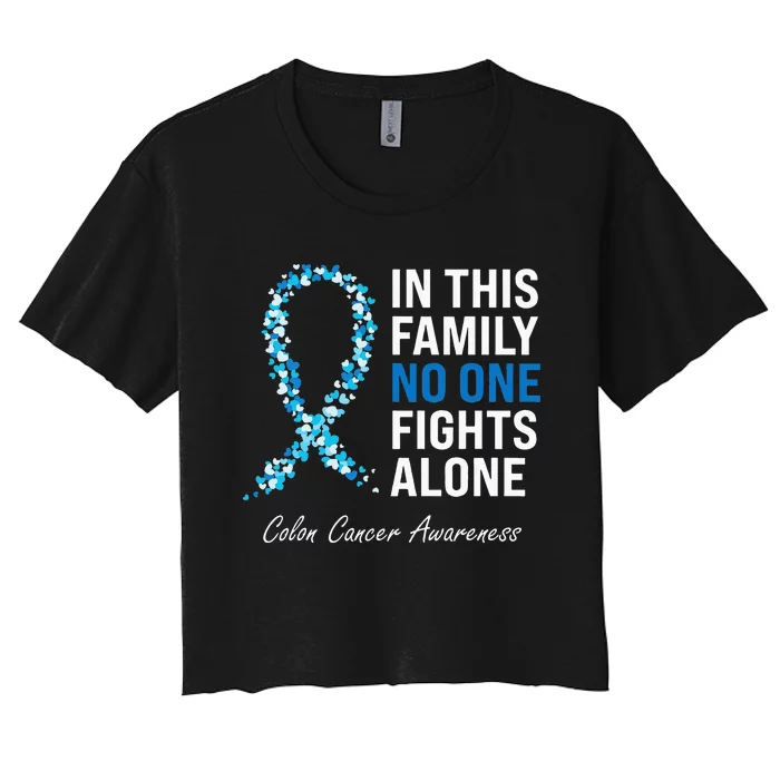 Colorectal Cancer Colon Cancer Blue Ribbon Women's Crop Top Tee