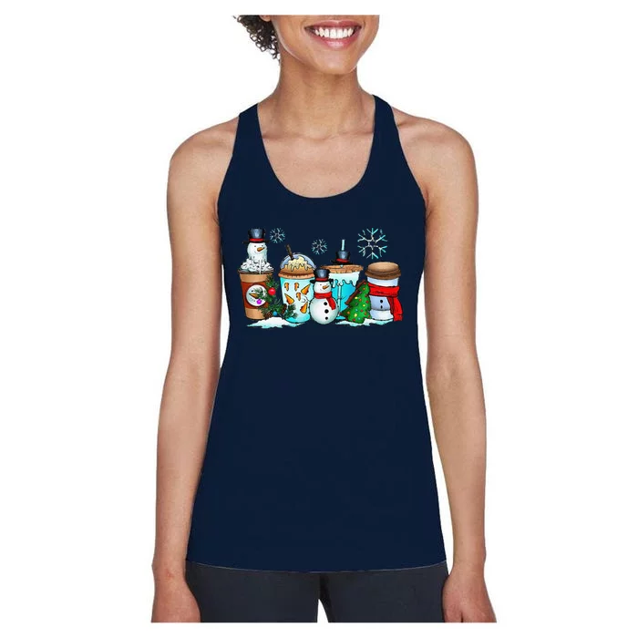 Christmas Coffee Cups Snowman Retro Groovy Xmas Tree Cookies Women's Racerback Tank