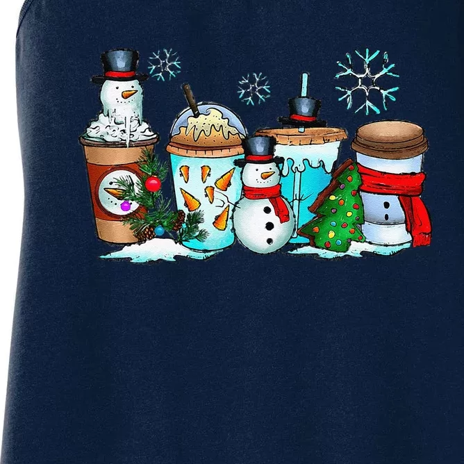 Christmas Coffee Cups Snowman Retro Groovy Xmas Tree Cookies Women's Racerback Tank