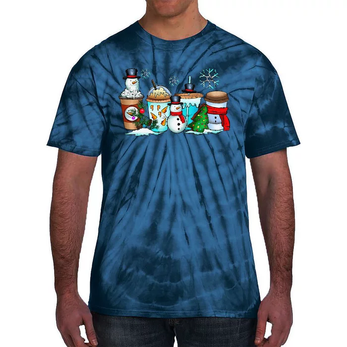 Christmas Coffee Cups Snowman Retro Groovy Xmas Tree Cookies Tie-Dye T-Shirt