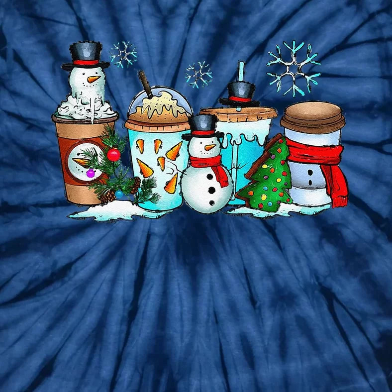 Christmas Coffee Cups Snowman Retro Groovy Xmas Tree Cookies Tie-Dye T-Shirt