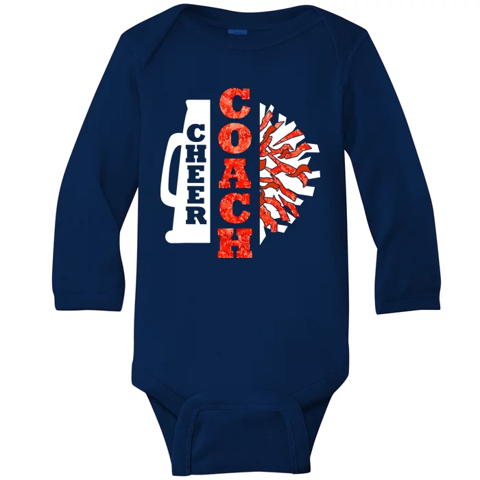 Cheer Coach Cheerleader Megaphone Pom Pom Baby Long Sleeve Bodysuit