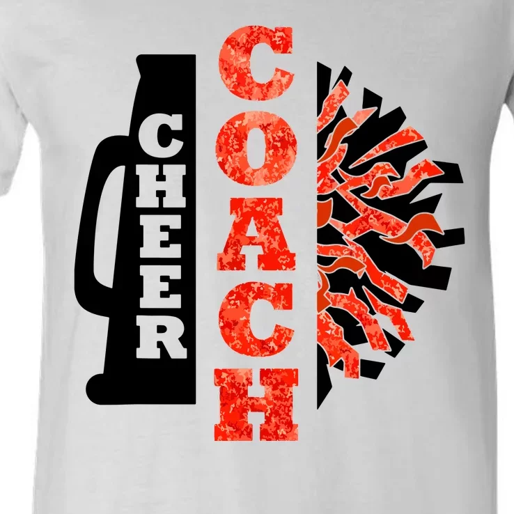 Cheer Coach Cheerleader Megaphone Pom Pom V-Neck T-Shirt