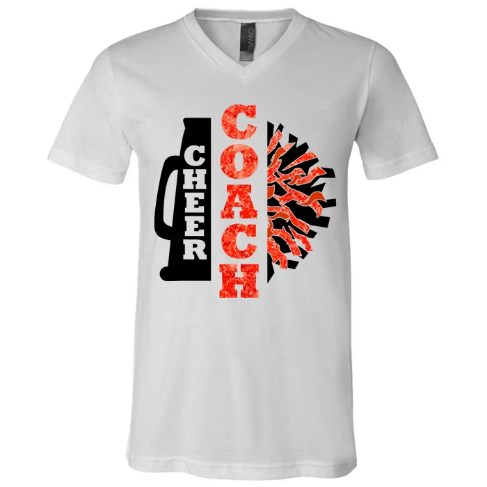 Cheer Coach Cheerleader Megaphone Pom Pom V-Neck T-Shirt