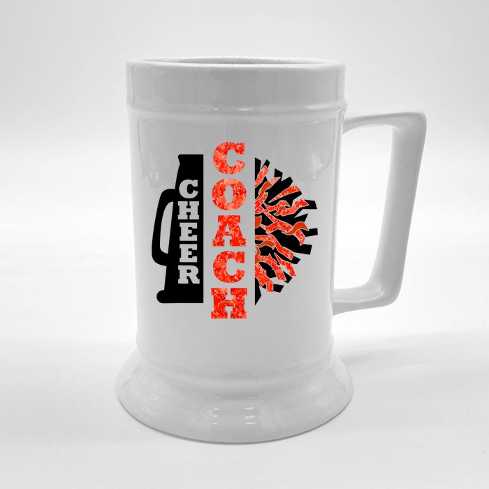 Cheer Coach Cheerleader Megaphone Pom Pom Front & Back Beer Stein