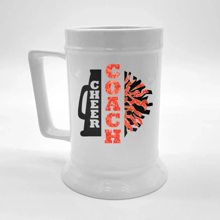 Cheer Coach Cheerleader Megaphone Pom Pom Front & Back Beer Stein