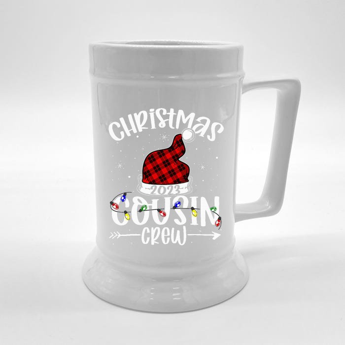 Christmas Cousin Crew Funny Red Plaid Matching Pajama Front & Back Beer Stein