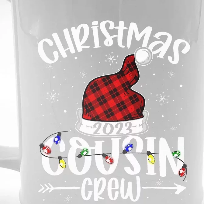 Christmas Cousin Crew Funny Red Plaid Matching Pajama Front & Back Beer Stein