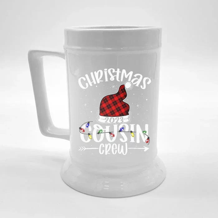 Christmas Cousin Crew Funny Red Plaid Matching Pajama Front & Back Beer Stein