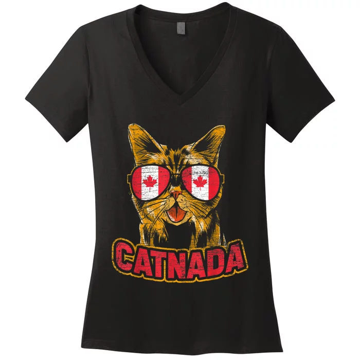 Catnada Canadian Cat Animal Canada Day Canada Women's V-Neck T-Shirt