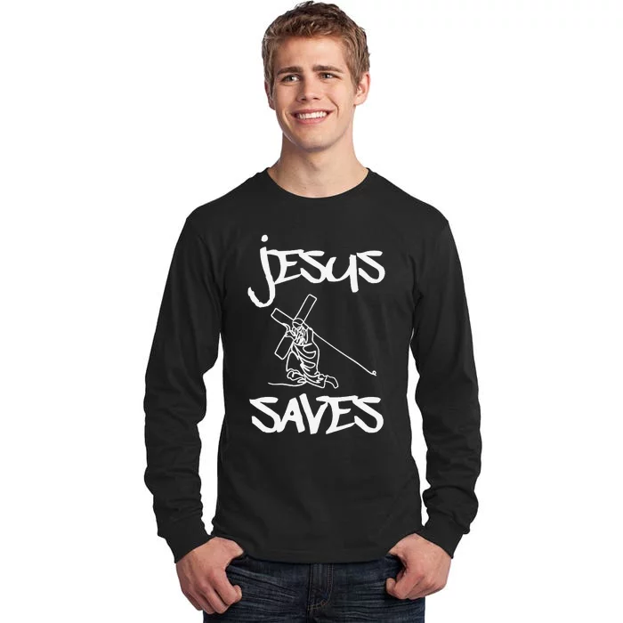 Christian Carrying Cross Jesus Saves Tall Long Sleeve T-Shirt