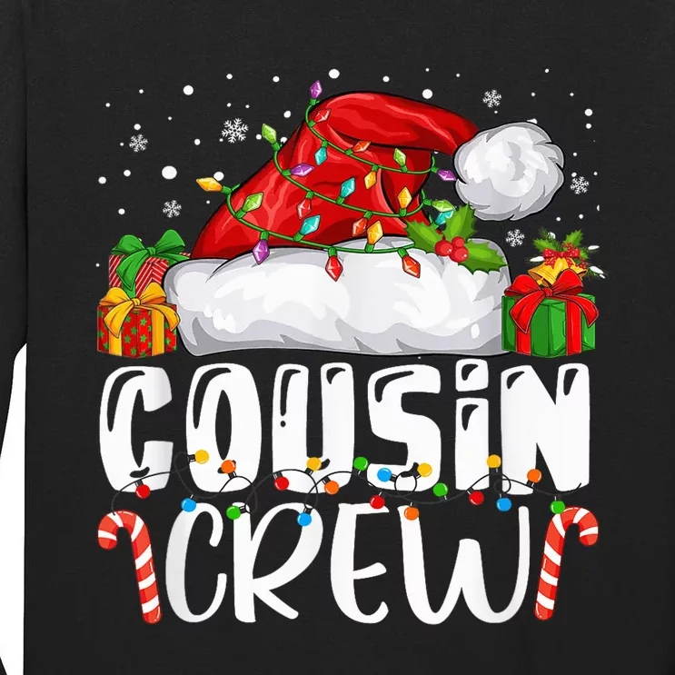 Cousin Crew Christmas Santa Hat Lights Pajamas Funny Xmas Tall Long Sleeve T-Shirt