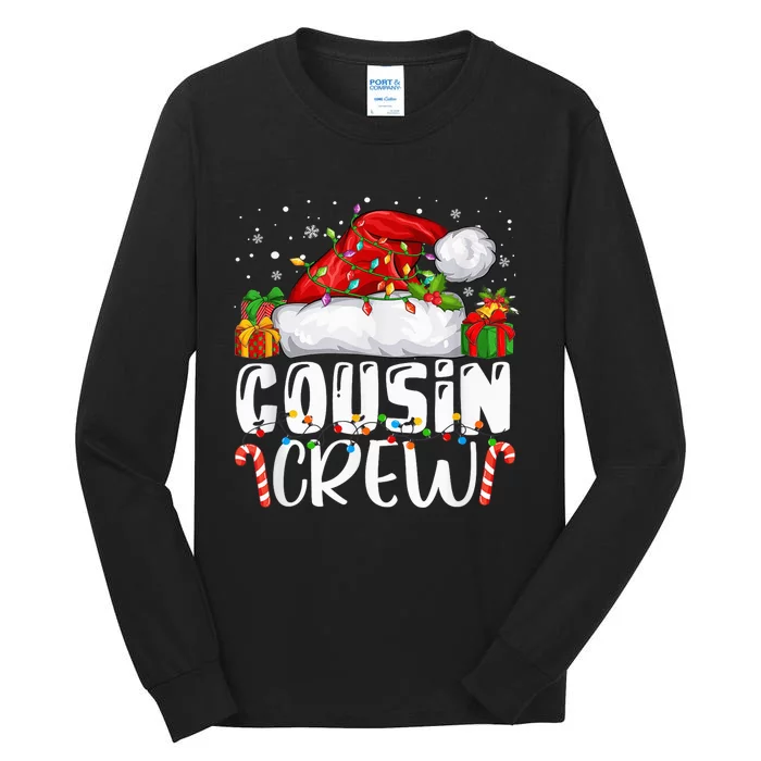 Cousin Crew Christmas Santa Hat Lights Pajamas Funny Xmas Tall Long Sleeve T-Shirt