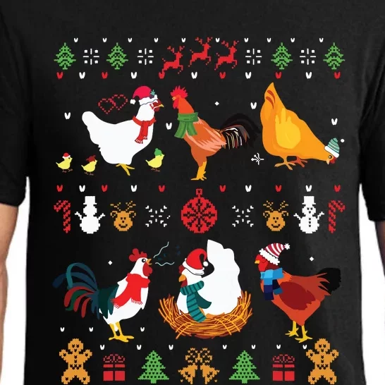 Chicken Collection Christmas Sweater Santa Chicken Farmer Pajama Set