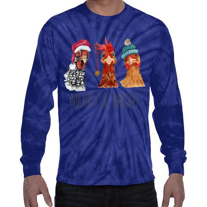 Cute Chickens Christmas Christmas Farm Animal Funny Holiday Tie-Dye Long Sleeve Shirt