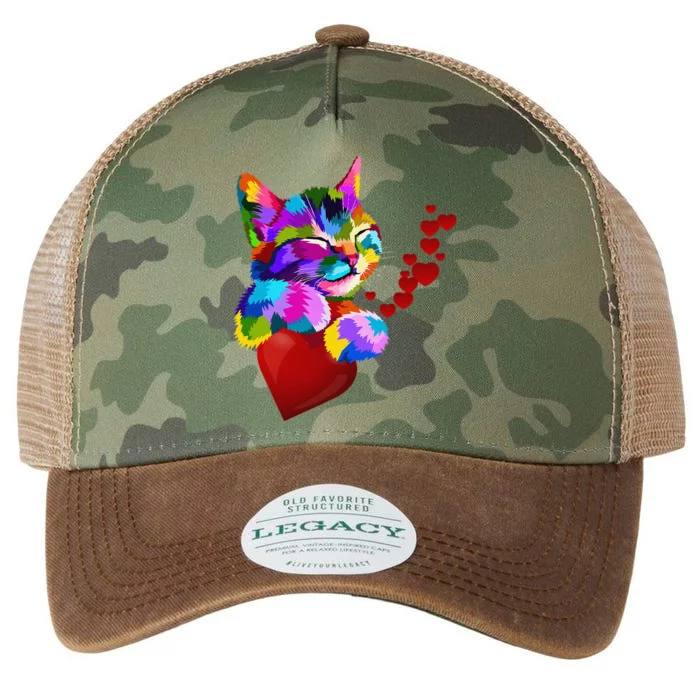 Cute Cat Colorful Funny Valentines Day Hearts Legacy Tie Dye Trucker Hat