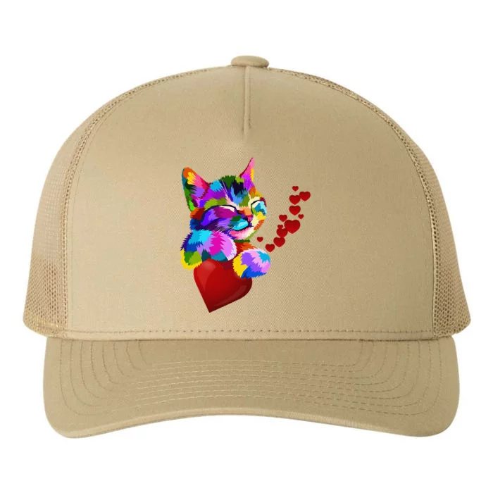 Cute Cat Colorful Funny Valentines Day Hearts Yupoong Adult 5-Panel Trucker Hat