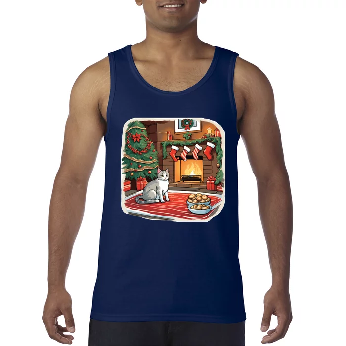 Cute Christmas Cat Christmas Pudding Christmas Tree Christmas Decorations Xmas Tank Top