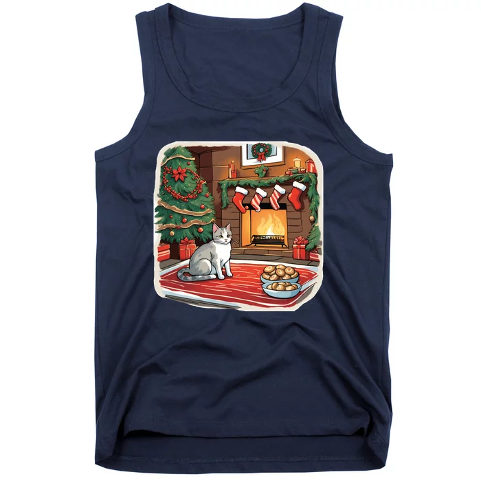 Cute Christmas Cat Christmas Pudding Christmas Tree Christmas Decorations Xmas Tank Top