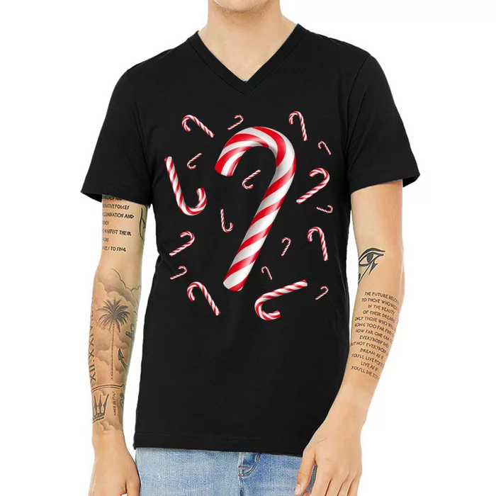 Christmas Candy Cane Mash Up V-Neck T-Shirt