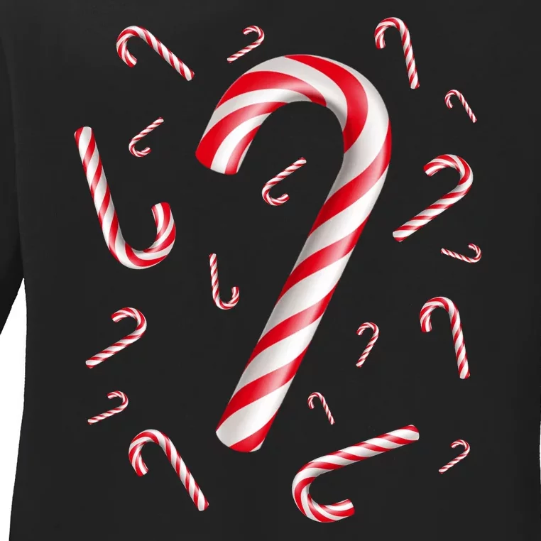 Christmas Candy Cane Mash Up Ladies Long Sleeve Shirt