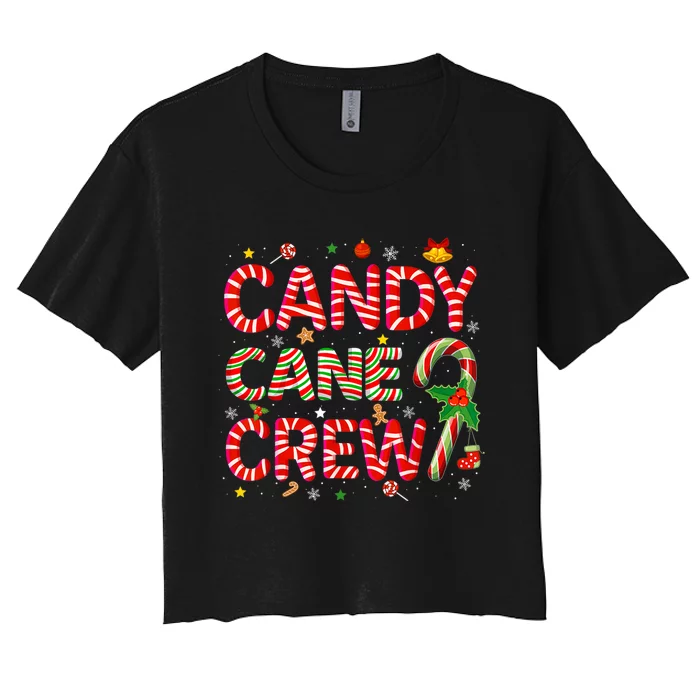 Candy Cane Crew Funny Christmas Candy Lover Xmas Pajamas Women's Crop Top Tee