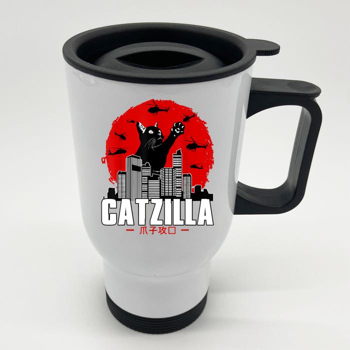 Catzilla Cute Cat Stuff For Cat Lover, Cat Mom, Cat Dad Front & Back Stainless Steel Travel Mug