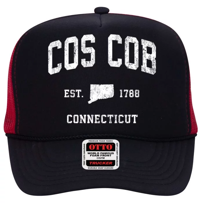 Cos Cob Connecticut Ct Vintage Athletic Sports High Crown Mesh Trucker Hat