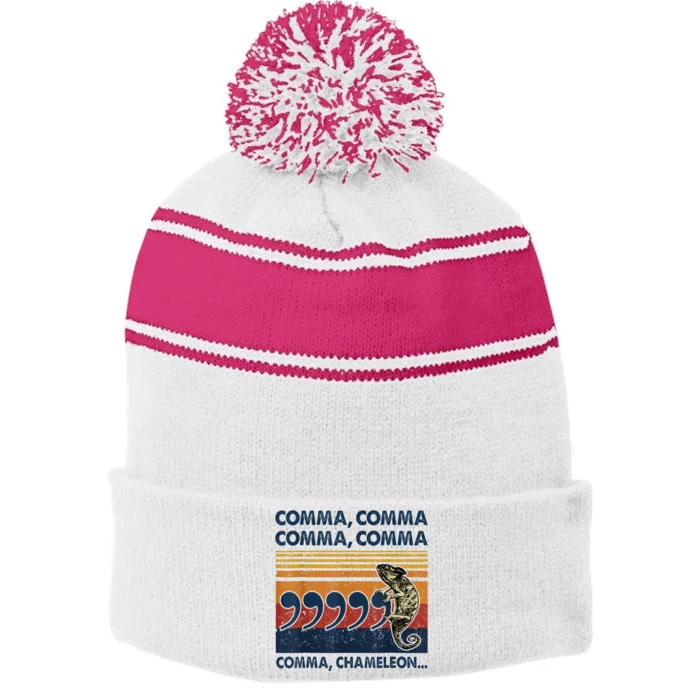 Comma Comma Chameleon Funny Grammar English Teacher Stripe Pom Pom Beanie