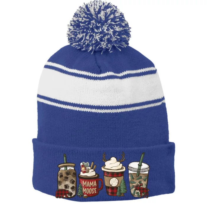 Cabin Christmas Coffee Mama Moose Holiday S Funny Gift Stripe Pom Pom Beanie