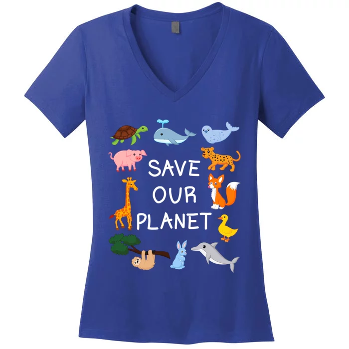 Climate Change Cute Gift With Cute Animals Save Our Planet Great Gift Women's V-Neck T-Shirt