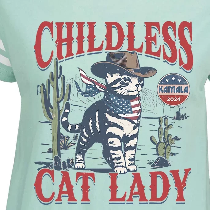 Cowboy Cat Childless Cat Lady For Kamala Election Voting Enza Ladies Jersey Football T-Shirt