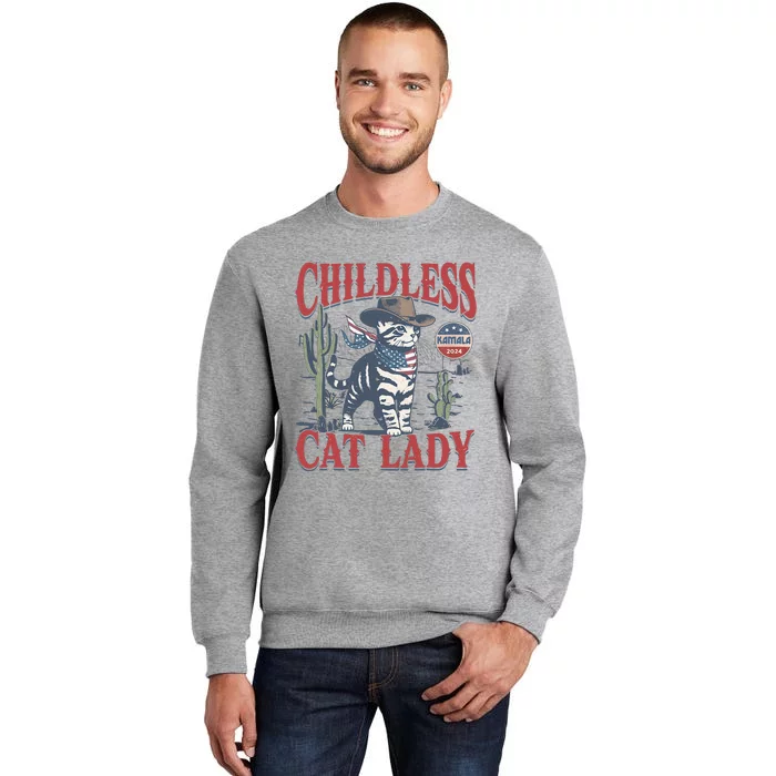 Cowboy Cat Childless Cat Lady For Kamala Election Voting Tall Sweatshirt