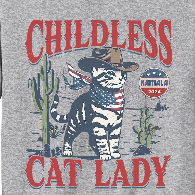 Cowboy Cat Childless Cat Lady For Kamala Election Voting Tall Sweatshirt