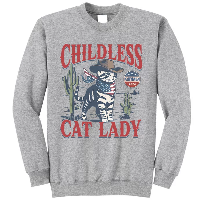 Cowboy Cat Childless Cat Lady For Kamala Election Voting Tall Sweatshirt