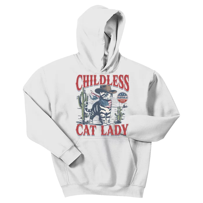 Cowboy Cat Childless Cat Lady For Kamala Election Voting Kids Hoodie