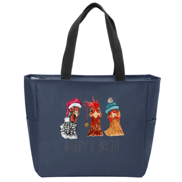 Cute Chickens Christmas Christmas Farm Animal Funny Holiday Zip Tote Bag