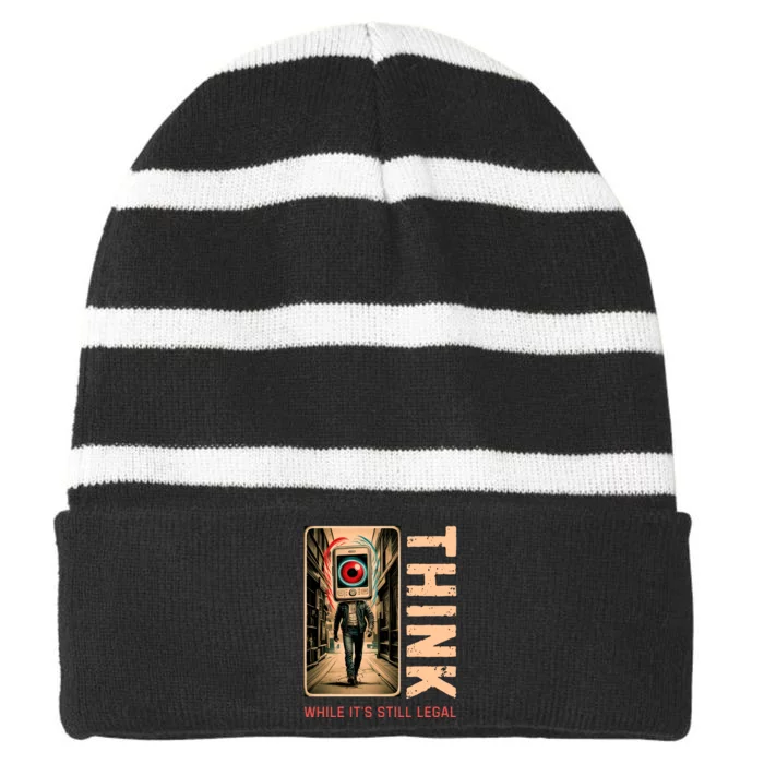 Conservative Cancel Culture Think While Its Still Legal Striped Beanie with Solid Band