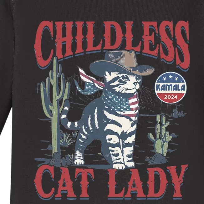 Cowboy Cat Childless Cat Lady Kamala 2024 Election Voting Baby Long Sleeve Bodysuit